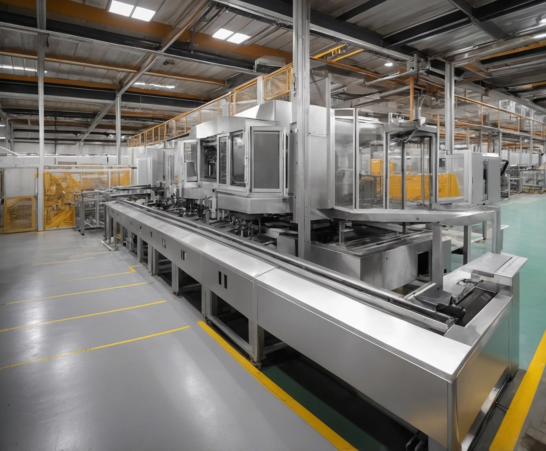 Línea de producción automatizada en planta cárnica.